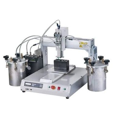 قیمت خوب دستگاه توزیع چسب صفحه نمایش متن PLC با 4 ایستگاه چرخشی و دقت تکرار ± 0.02mm برای توزیع چسب لامپ LED آنلاین